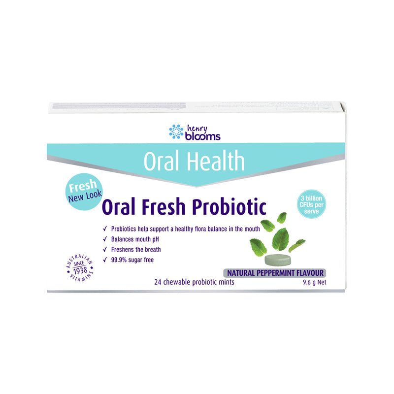 Henry Blooms Oral Health Oral Fresh Probiotic Chewable Peppermint x 24 Pack