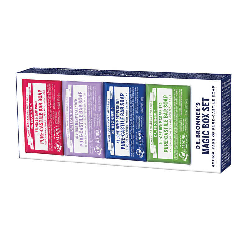 Dr. Bronner's Pure-Castile Bar Soap Magic Box Set 140g x4Pk (Rose, Lavender, Peppermint & Green Tea)