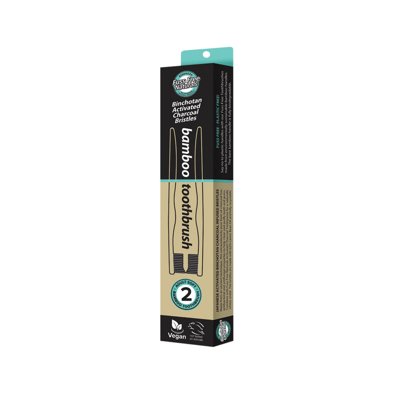 Essenzza Fuss Free Naturals Toothbrush Bamboo Activated Charcoal Soft 2 Pack