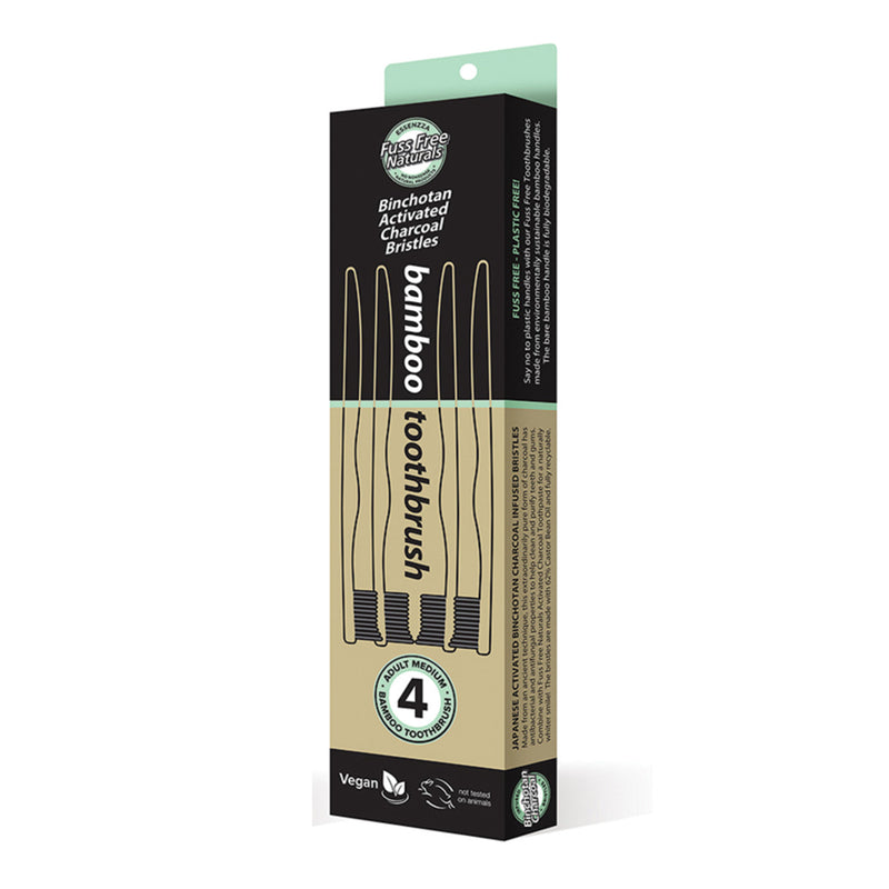 Essenzza FF Toothbrush Bamboo Activated Charcoal Medium 4pk