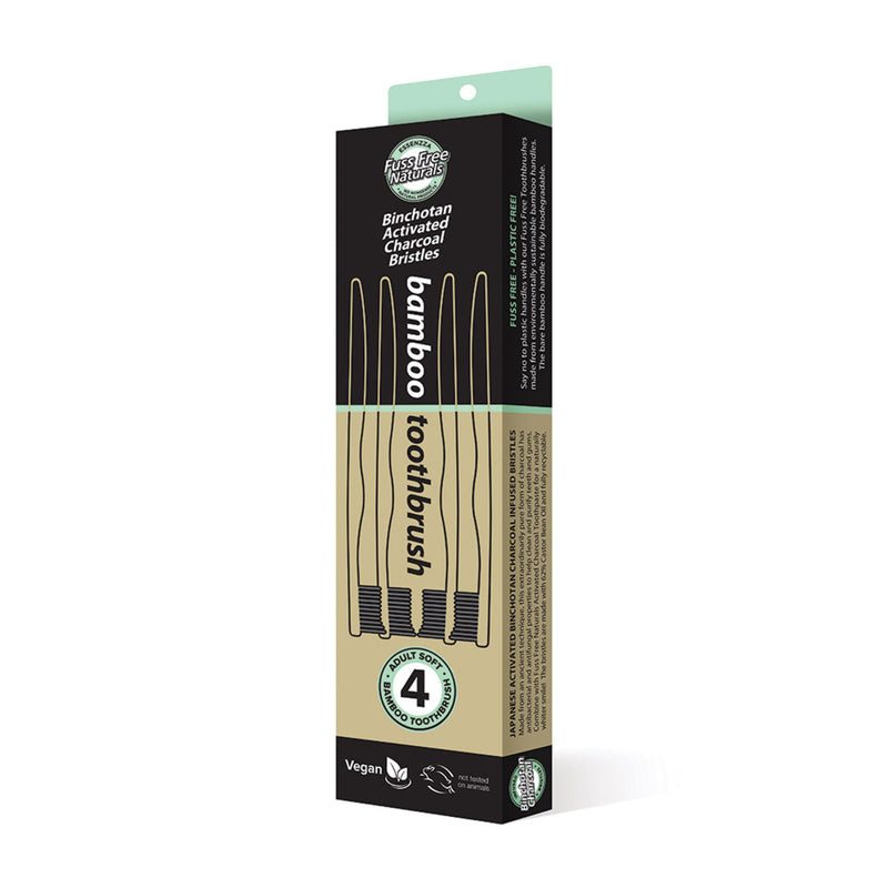 Essenzza FF Toothbrush Bamboo Activated Charcoal Soft 4pk