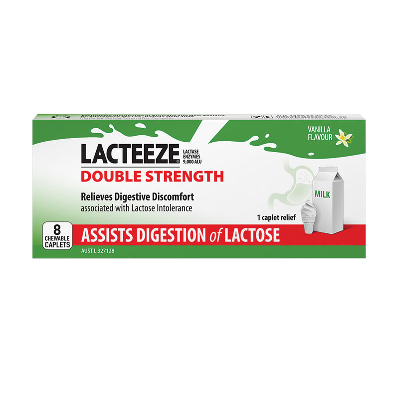 Lacteeze Double Strength Chewable (vanilla flavour) 8c