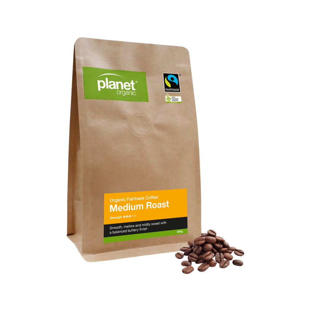 Planet Organic Organic Coffee Medium Roast Whole Bean 250g