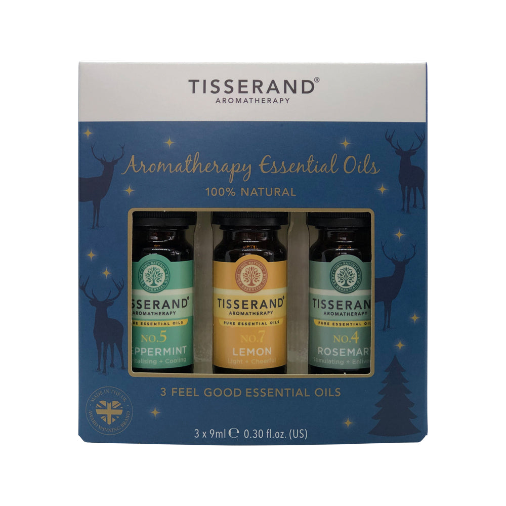 Tisserand Essential Oil Kit Feel Good Essential Oils 9ml x 3 Pack (Peppermint, Lemon & Rosemary)