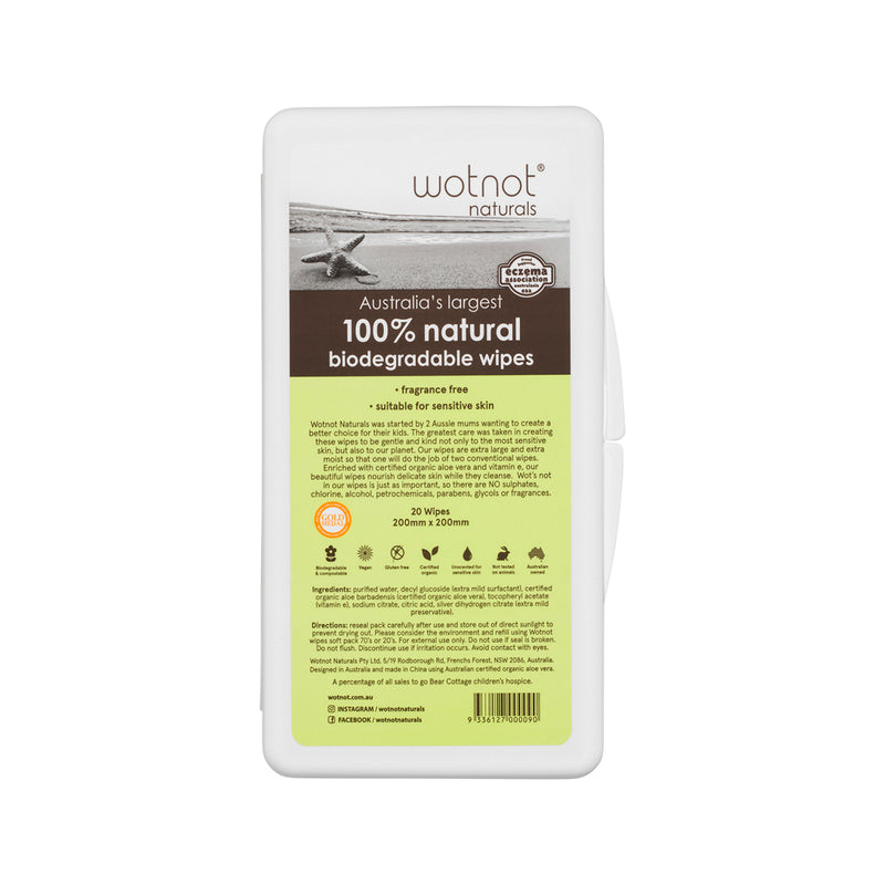 Wotnot 100% Natural Biodegradable Wipes x 20 Pack (Travel Hard Case)