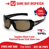 Eyres HOTROD Safety Sunglasses 622-SB-PBFS - Sapphire Black Frame, Polarised Brown Lens - Flash Silver