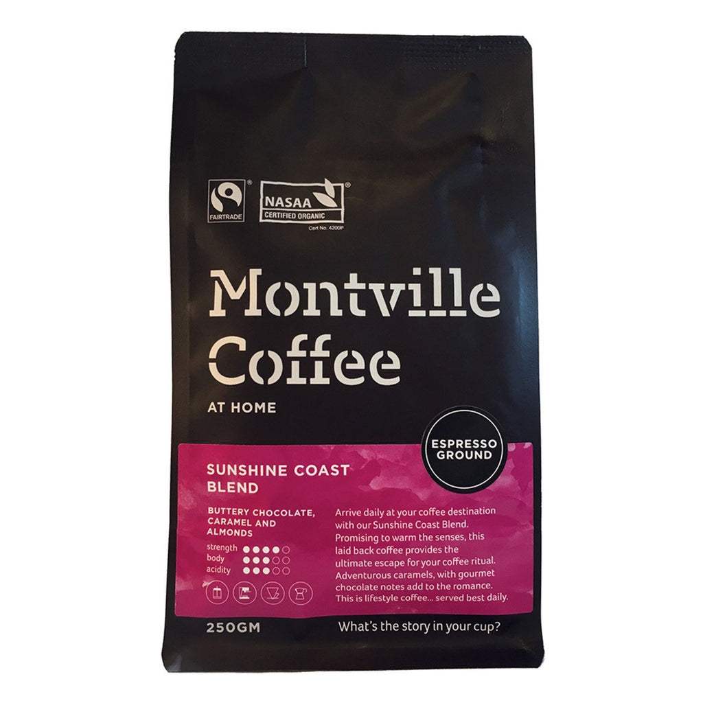 Montville Coffee Organic Sunshine Coast Blend Espresso Grind 250g