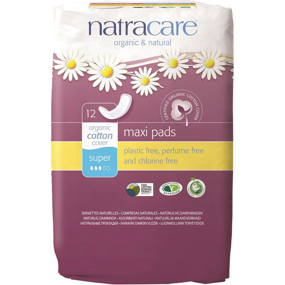 Natracare Maxi Pads Super with Organic Cotton Cover x 12 Pack