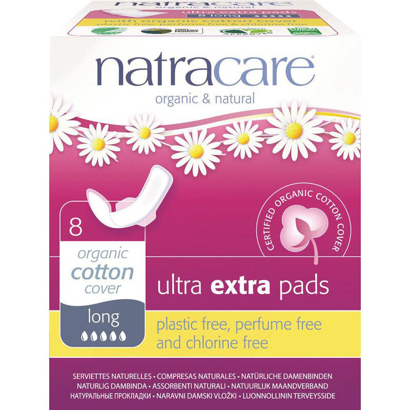 Natracare Ultra Extra Pads Long with Organic Cotton Cover x 8 Pack