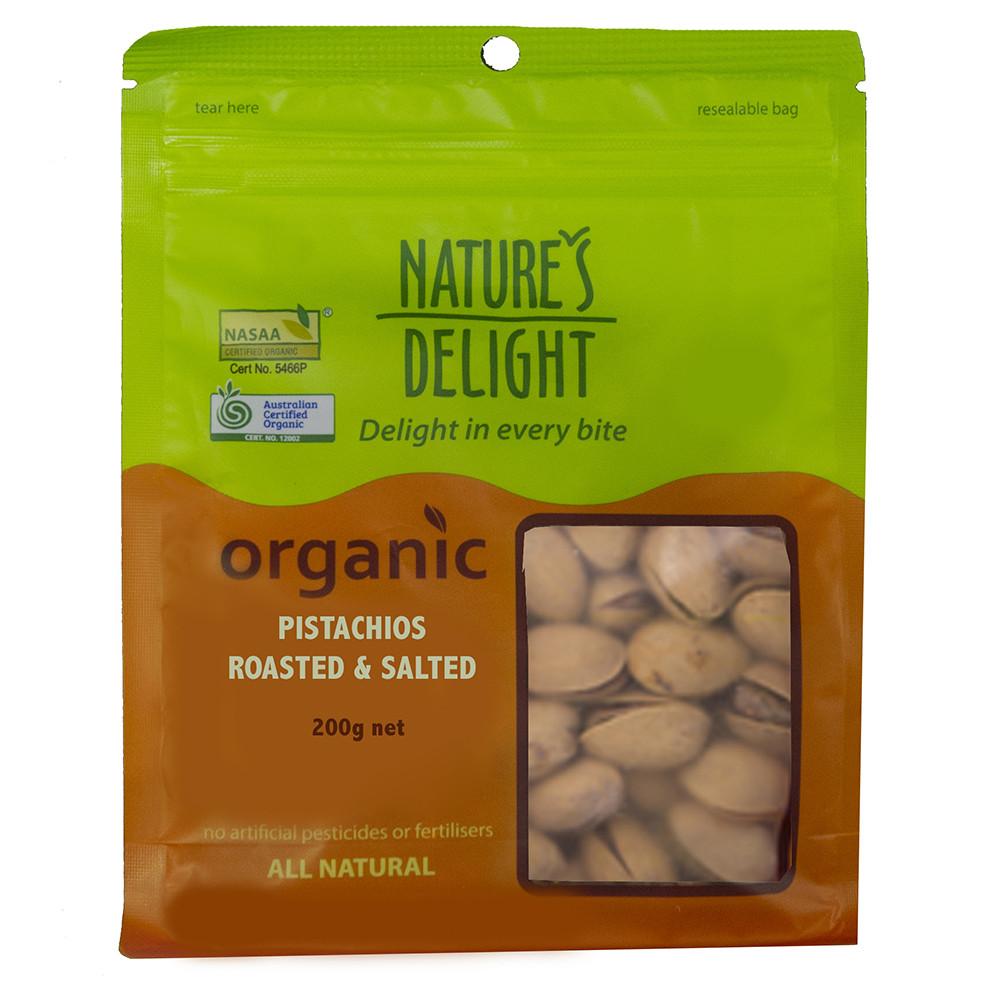 Nature's Delight Organic Pistachios Roasted and Salted 200g