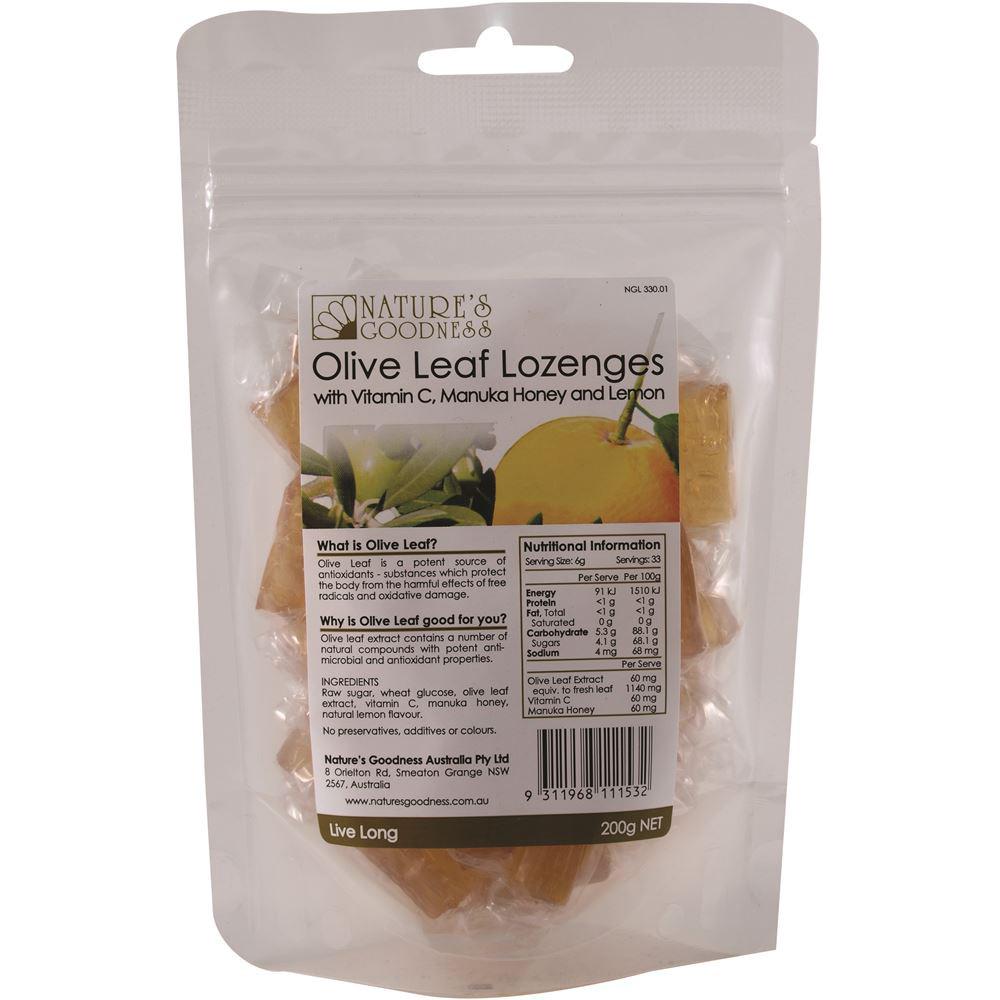 Nature's Goodness Olive Leaf Lozenges Vitamin C Manuka Lemon 200g